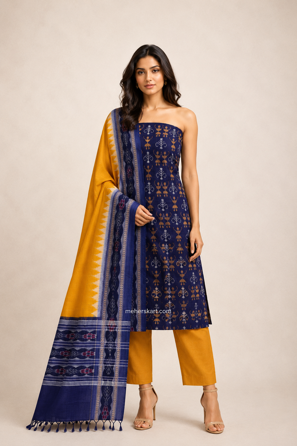sambalpuri unstitiched dress meterial blue yellow
