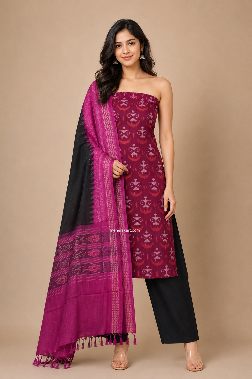 sambalpuri unstitiched dress meterial rani black