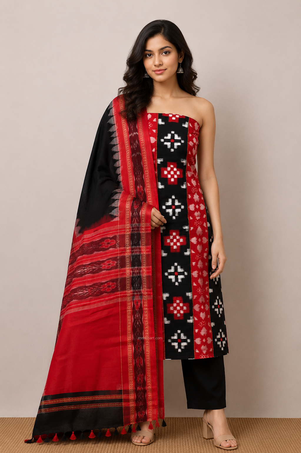 pasapali unstitiched dress meterial red black