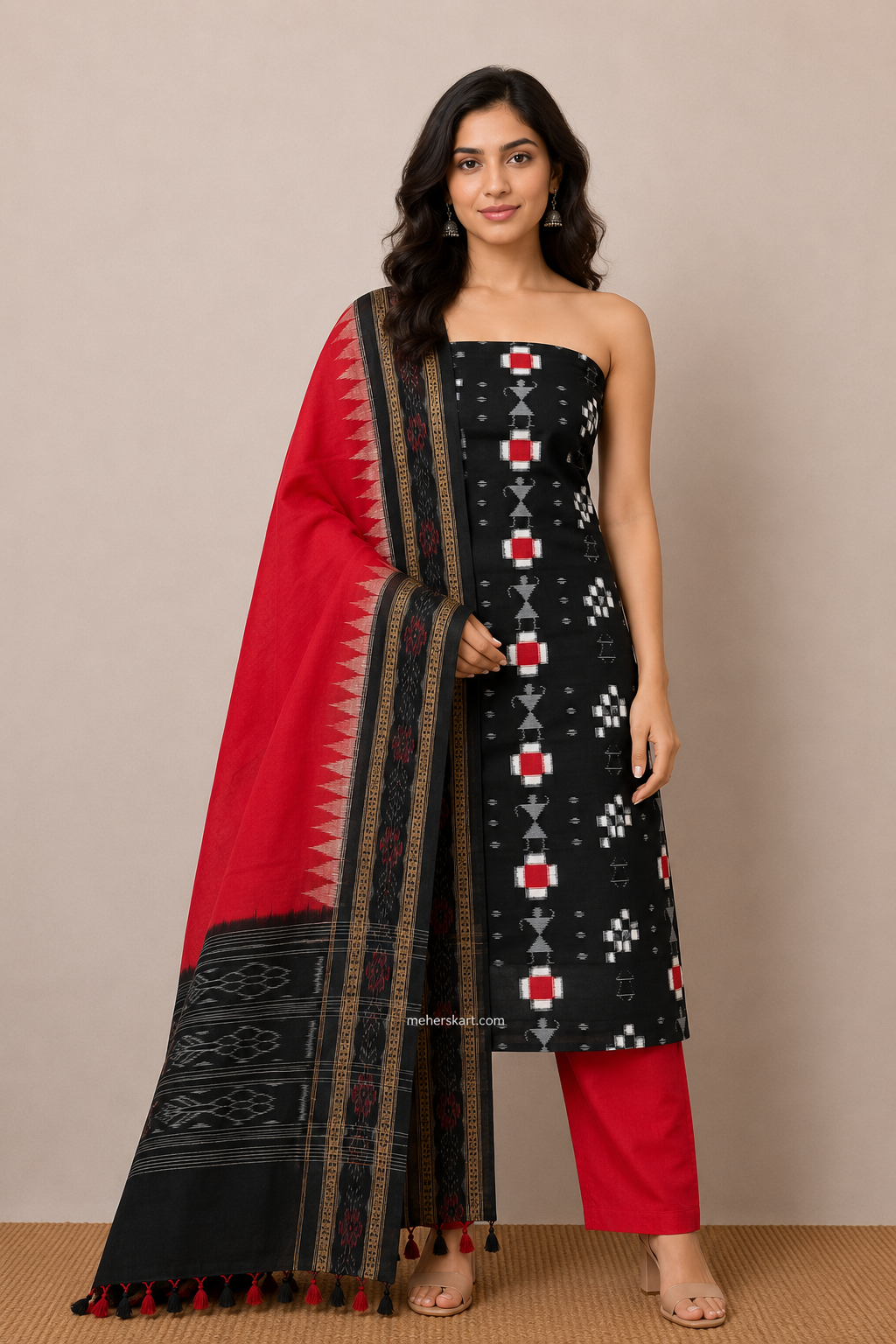 pasapali unstitiched dress meterial black red