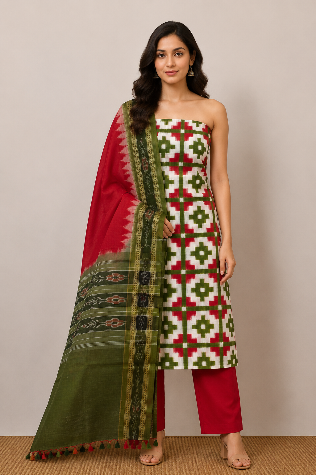 pasapali unstitiched dress meterial  mehandi red